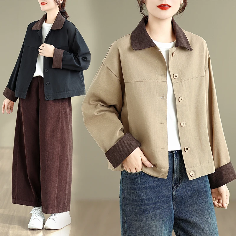 

Faionable ort Женская куртка весенне-осеннего цвета с блузким воротником Sli Slim Fit из смеси хлопка Женская верхняя одежда