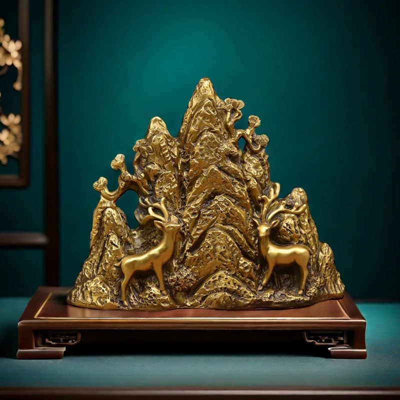 

Relief Double Deer Mountain Creative Brass Animal Ornament