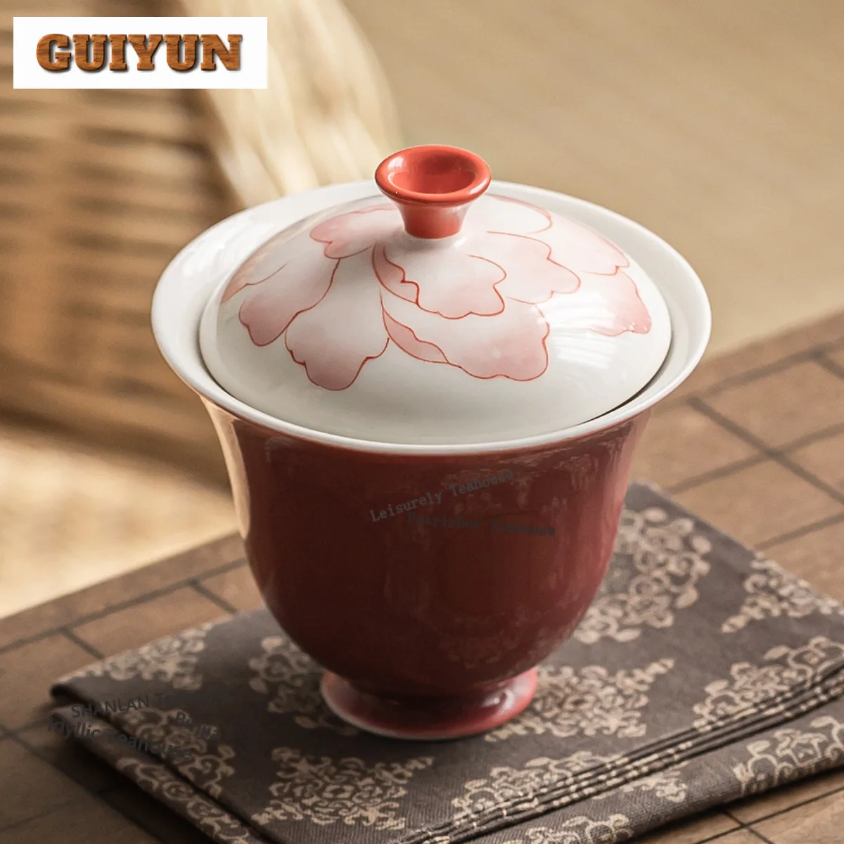 

125ml Hand-painted Peony Gaiwan Boutique Tea Lid Set Tea Tureen Tea Bowl With Lid Kit Tea Making Cover Bowl Cafes Decoration