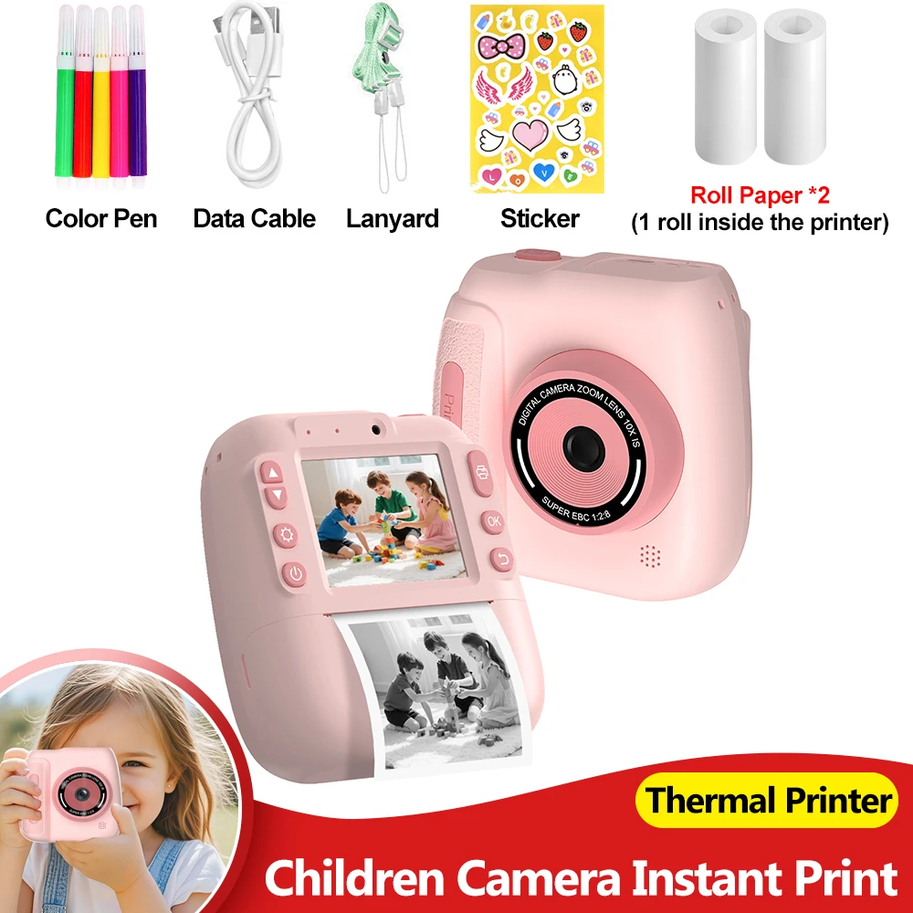 Children Kids Camera Instant Print 1920*1080P HD 2.4 Inch Mini Digital Video Camera 57*25mm Thermal Printer Funny Photo Sticker