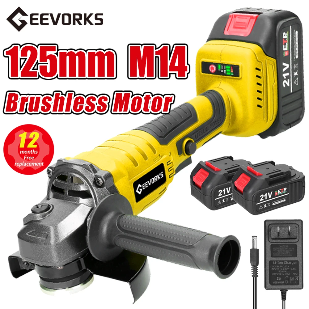 M14 Brushless Angle Grinder125MM Cordless Angle Grinder 21V Tile Wood Stone Steel Cutting Power Tool For Makita Battery Cutting