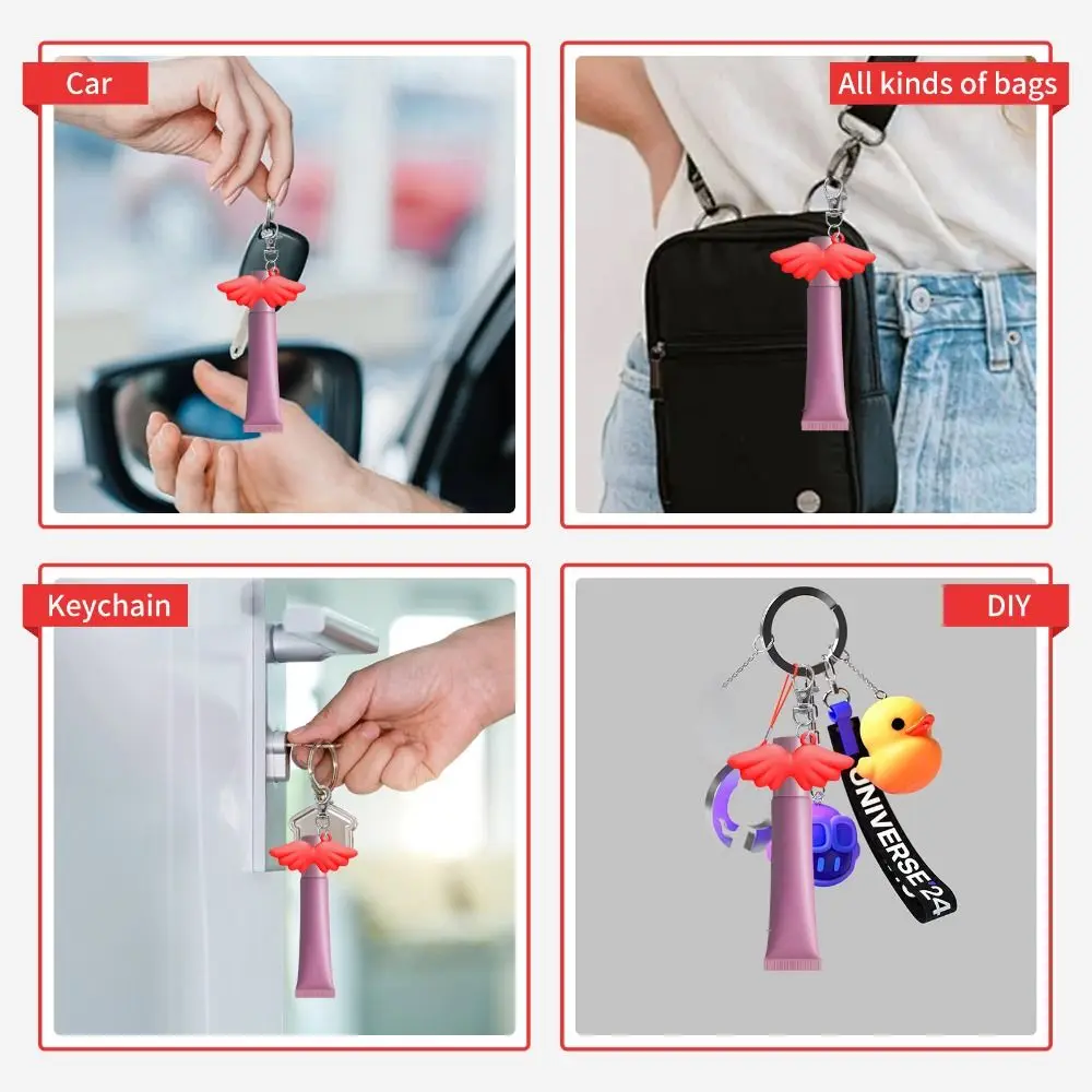 Creative Silicone Lip Balm Holder with Keyring Portable Keychain Lip Gloss Cap Flexible Angel Lipgloss Sleeve for Summer Fridays view 4