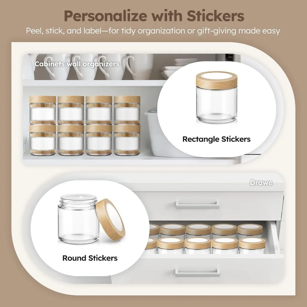 برطمانات شموع زجاجية صغيرة مع أغطية من الخيزران، 48 عبوة، حاويات فارغة لعينات مستحضرات التجميل، لوازم الحرف اليدوية