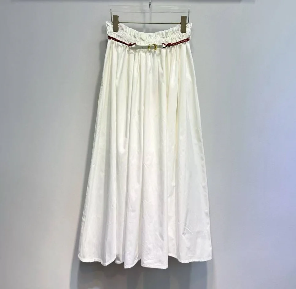 

New 2025 Autumn Long Skirts High Quality Lady Elastic Waist Belt Deco Big Swing Party Elegant Long Black White Club Skirt Maxi