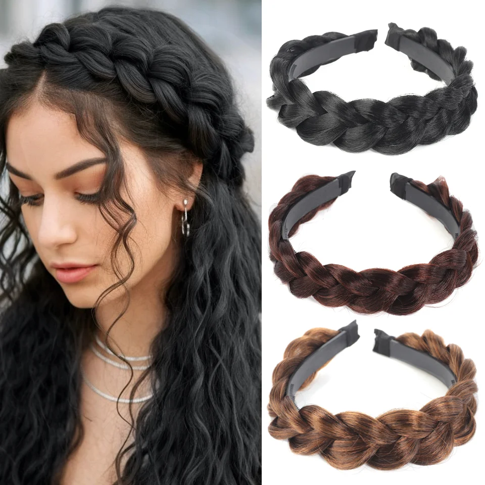 

Sythetic Barided Hair Headband Fashion Fake Hair Brided Hoop for Women Suitable Hairpiece for Party&Daily Use