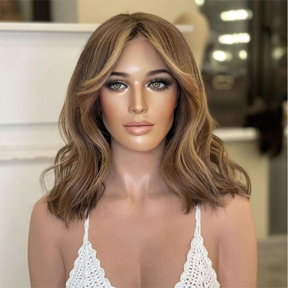 

Balayage Bob Парик Фронта Шнурка Шоколадно-Коричневый Брюнетка Блондинка Премиум Волокно Синтетические Парики Фронта Шнурка Короткие Женские Парики Бесклеевые