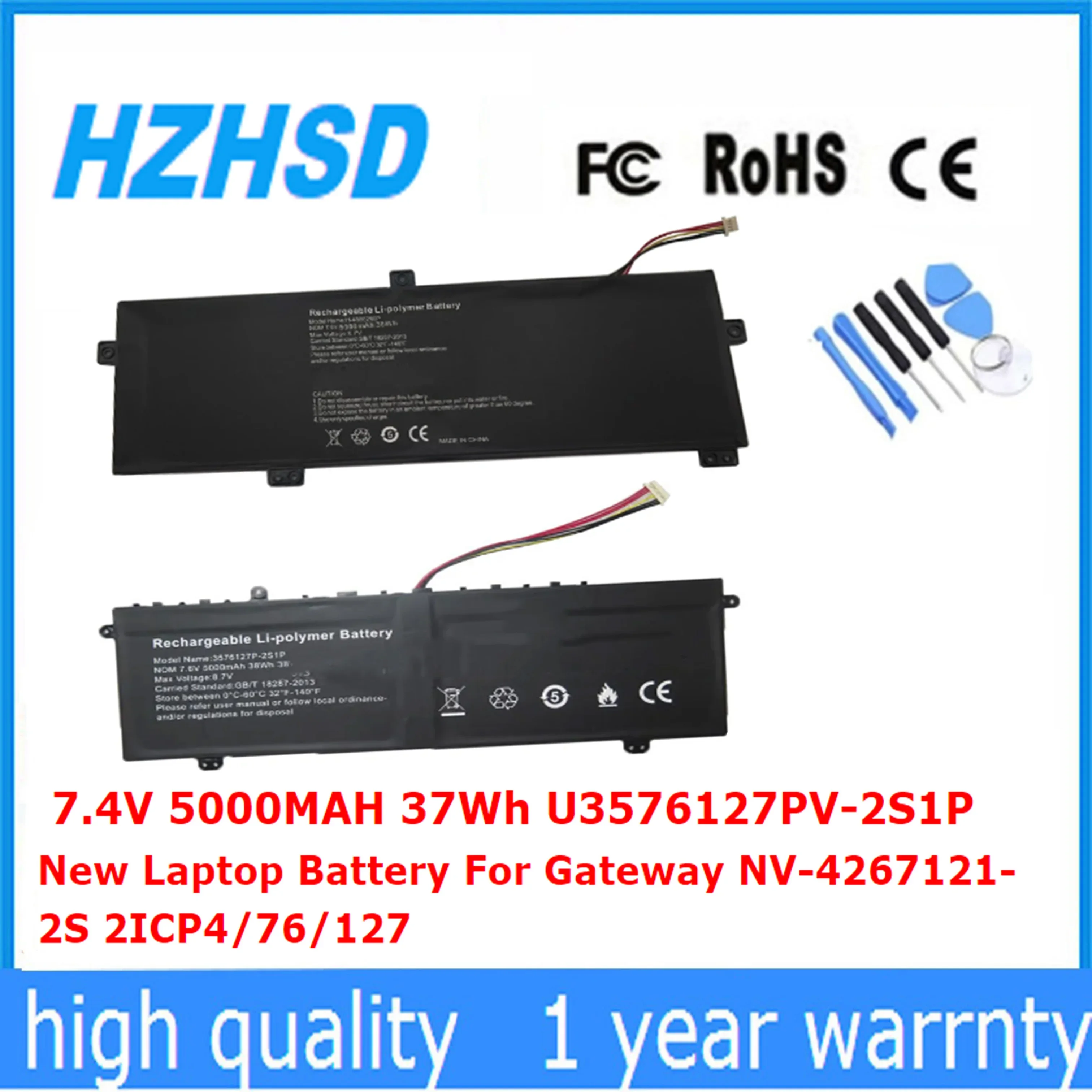 7.4V 5000MAH 37Wh U3576127PV-2S1P New Laptop Battery For Gateway NV-4267121-2S 2ICP4/76/127 5PIN 5Lines 10PIN 7Lines