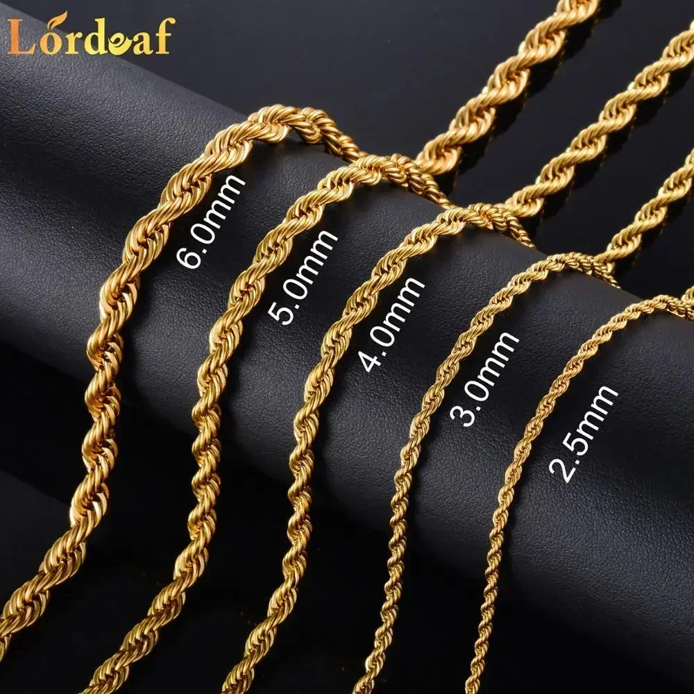 2.5MM 3MM 4MM 5MM 18k Real Gold Plated Stainless Steel Twist Rope Chain No Fade Necklace Jewelry for Men Women