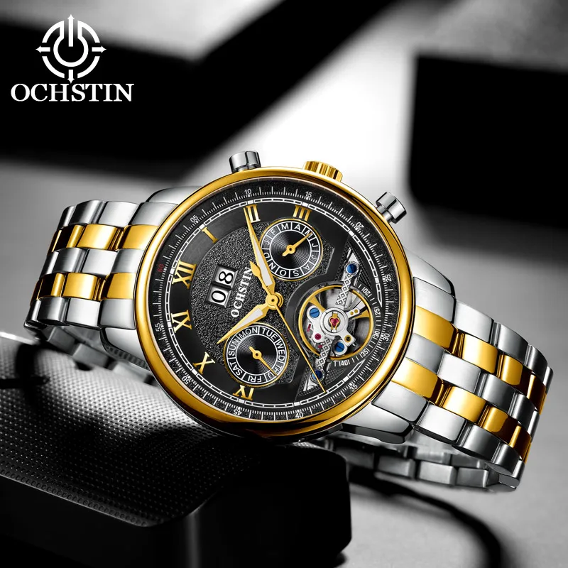 Imagem -04 - Ochstin-relógios Impermeáveis Mecânicos Automáticos Masculinos Pulseira de Aço Inoxidável Calendário Tourbillon Relógio de Pulso Casual Masculino