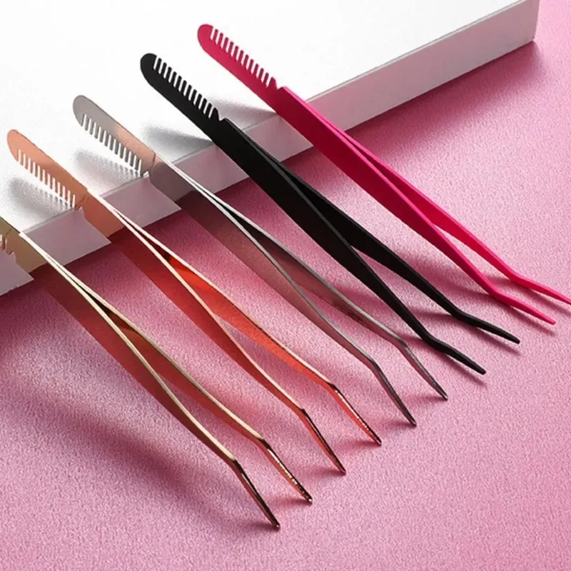 Eyelash Tweezers Stainless Steel Eyelash Extension Tweezer with Comb False Lash Application Tool for Girls Women Beginner Makeup