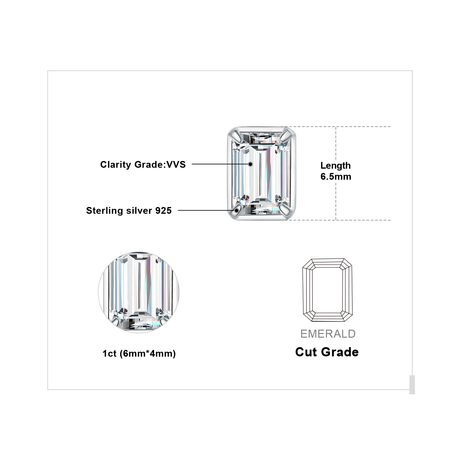 JewelryPalace Emerald Cut 5A Cubic Zirconia Wedding Engagement 925 Sterling Silver Stud Earrings for Woman Anniversary Gift