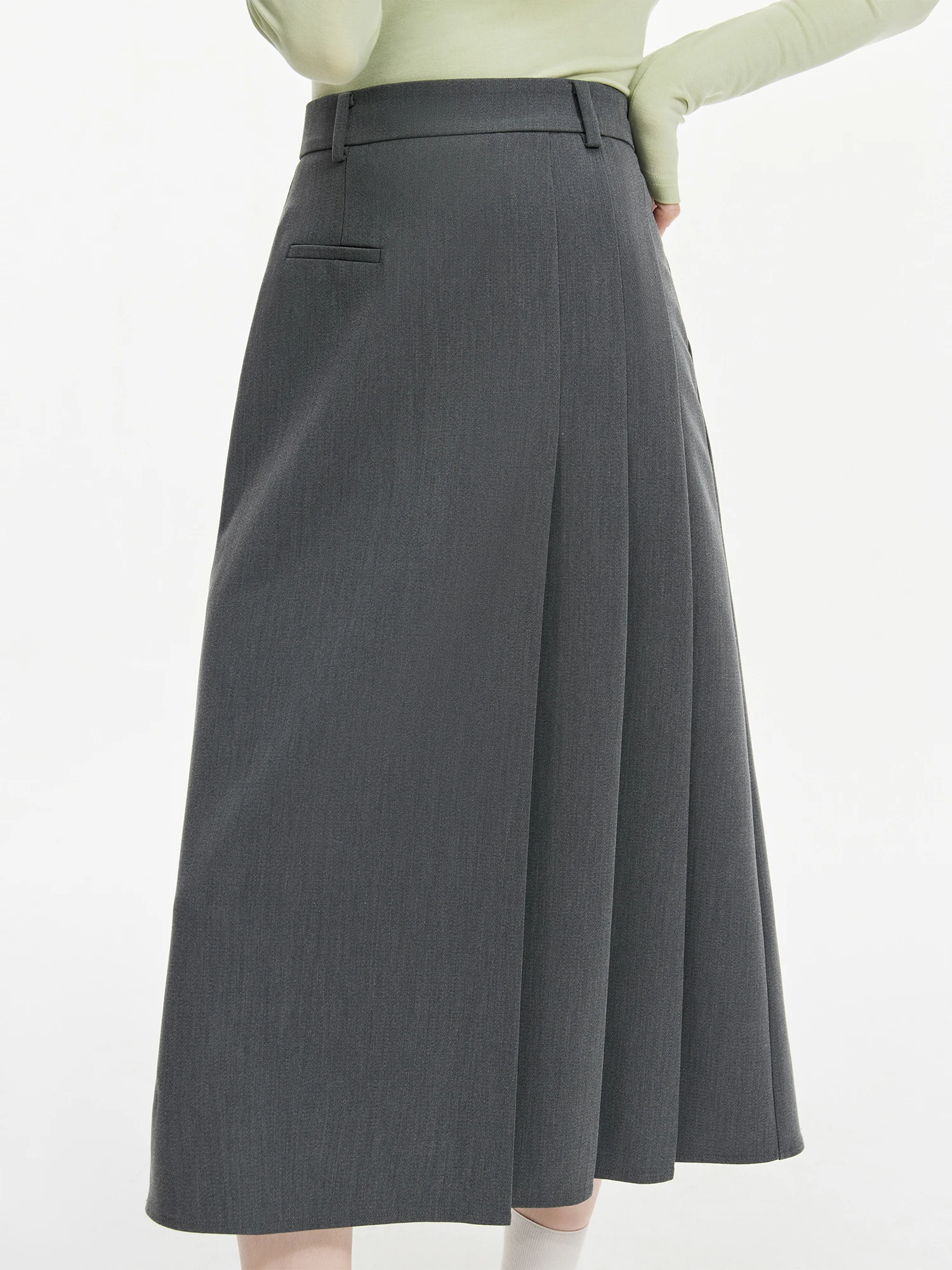 FSLE Irregular Pressed Pleated Black Gray Skirt For Female 2024 Winter New Design A Line Casual Versatile Long Skirt 24FS14356