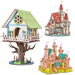 Paradise Princess Castle 3D Wooden Puzzle Tree House Building Model DIY Wood Jigsaw Toys For Children Girls Home Room Decor