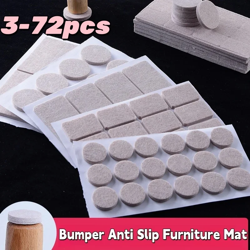 3-72Pcs Self Adhesive chair leg pads felt 3mm Thick Floor Scratch Protector Mat Mute Furniture Non-slip Bumper Pad Accessories