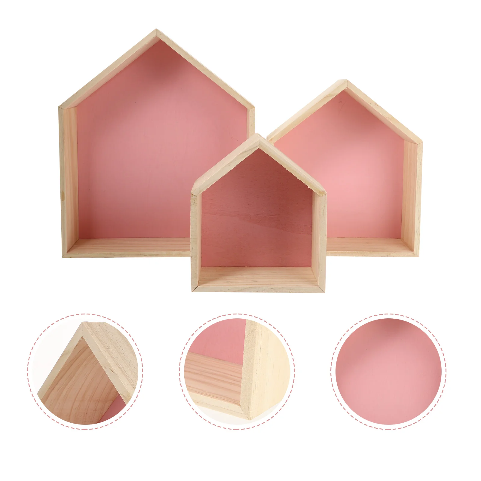 

3 Pcs Dog Shape Shelf Pentagonal Wall-mounted The House Sundries Organizer Bookshelf Pink Pine Wood Child