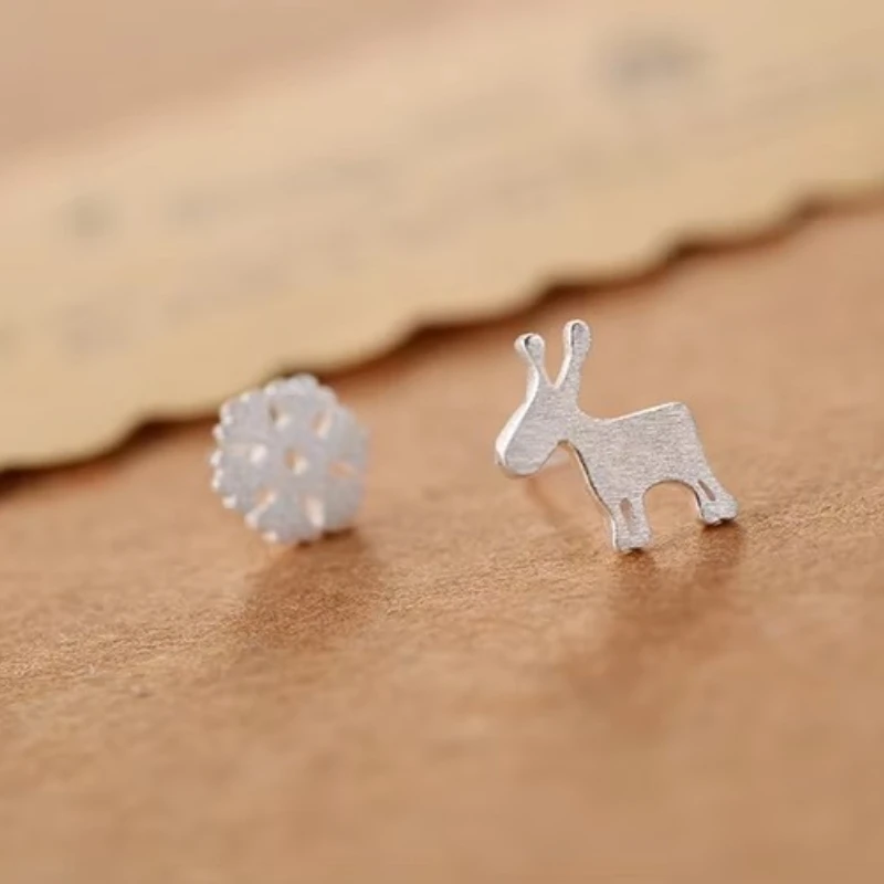 Real 100% 925 Sterling Silver Snowflakes deer Stud Earrings for Women Girls Fashion sterling-silver-jewelry brincos brinco