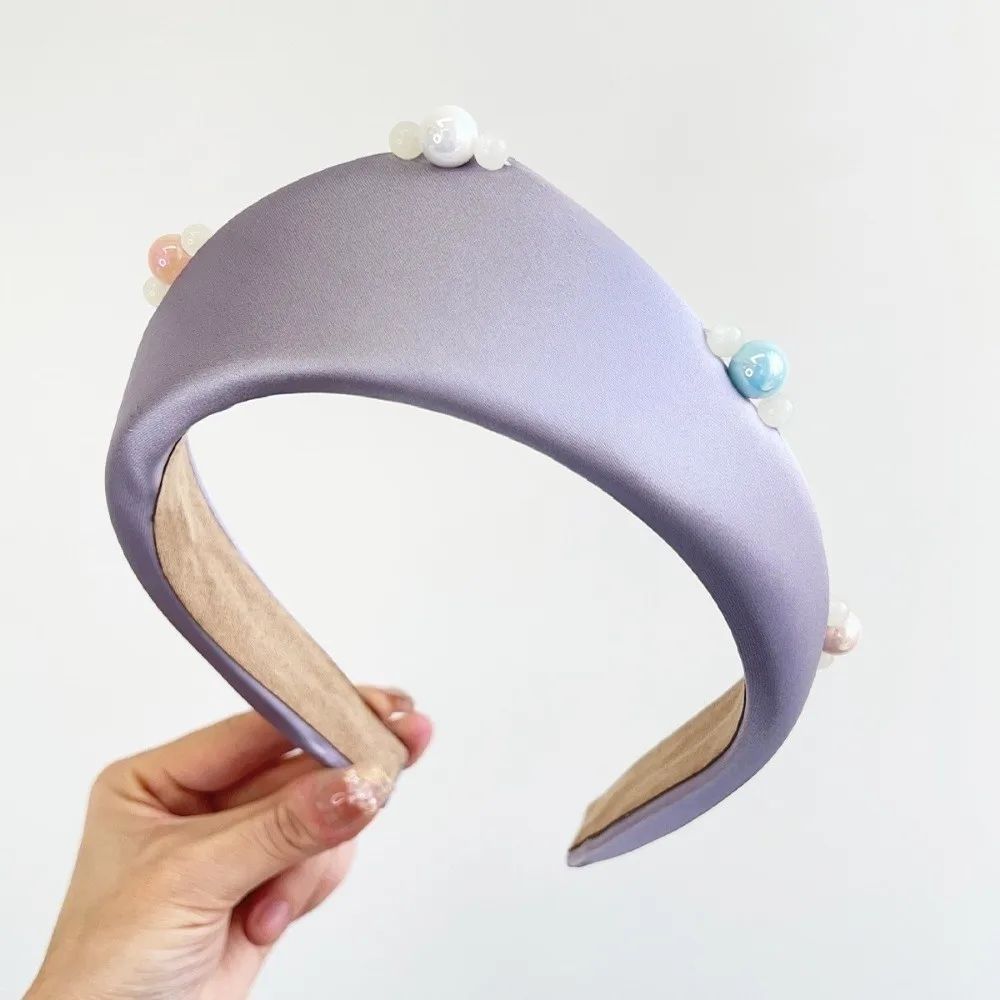 

2025 Anti Slip Triangle Hairband Wide Edge British Style Hairpin Headband with Pearls Hair Clip Headwear Accessory