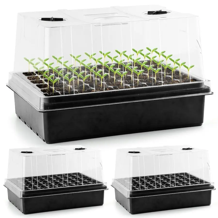 

Seed Starter Trays with 5 Tall Humidity Domes amp 2.75 Deep Cells 3Pack 162 Cells Total Reusable Plant Germination Kit, Dur