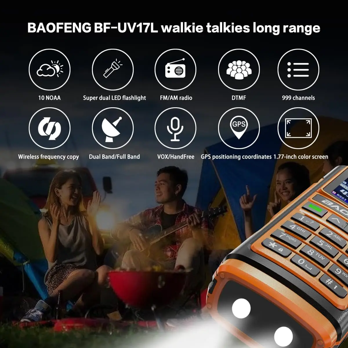 BAOFENG UV-17M Radioamatore portatile, doppia banda, ricevitore UHF/VHF/NOAA/FM, 999 canali, con batteria ricaricabile da 1800 mAh