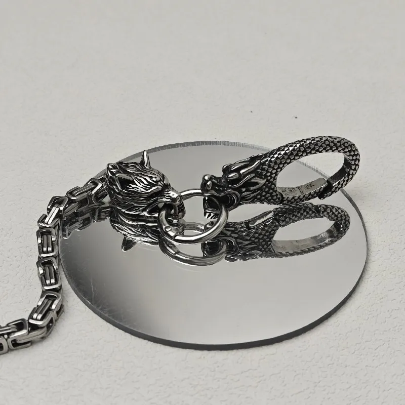 Retro Stainless Steel Wolf Head Mens Pants Chain The Orient Divine Dragon Keychains luxurious Fashion y2kPants Chain Accesories