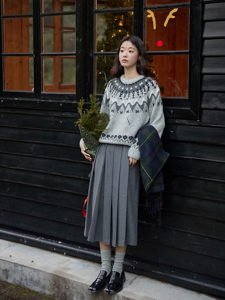 

Шерстяная юбка простого дизайна в британском стиле, для повседневной носки, с высокой талией, А-силуэт, женская, модная, осенне-зимний сезон