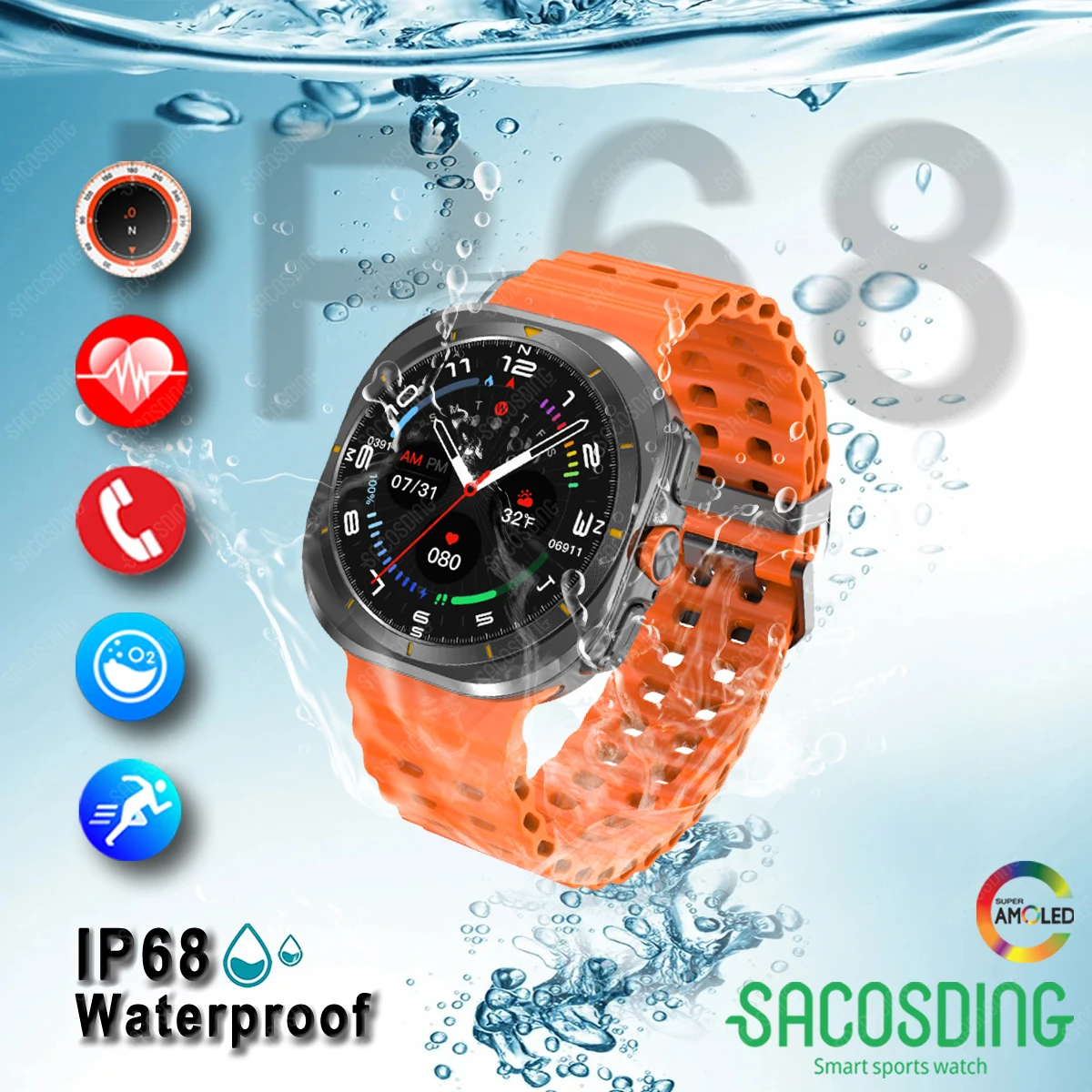 2024 Wrist Watch Ultra 4GB ROM Video Player IP68 Waterproof Sport Fiteness Tracker Smartwatch Wireless Charger NFC for Men Women