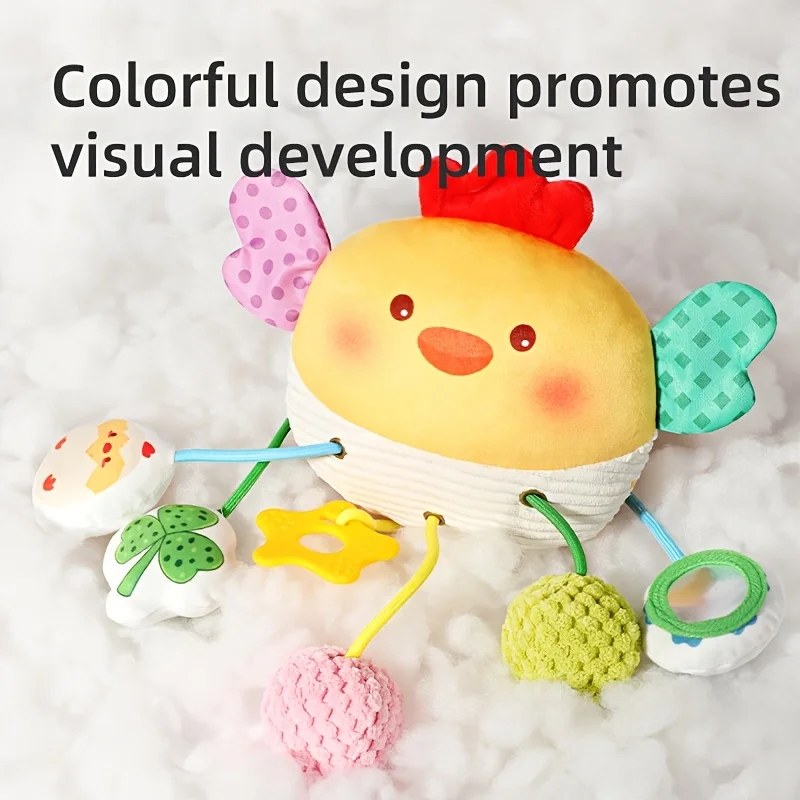 Speelgoed voor auto- en kinderwagenstoelen ontworpen voor baby's, met krab- en kuikenontwerpen met trekkoord, klemmen, kleine bellen, rammelaar