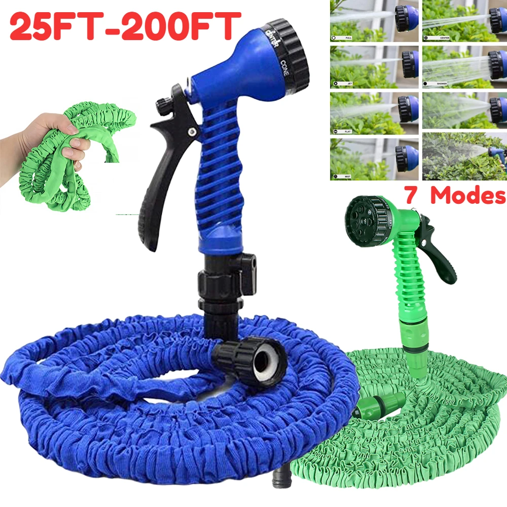 25FT-200FT Expandable Water Hose Extensible Hose Watering Pipe Water Sprayer Garden Hose Irrigation Pipe 7 Mode Garden Water Gun