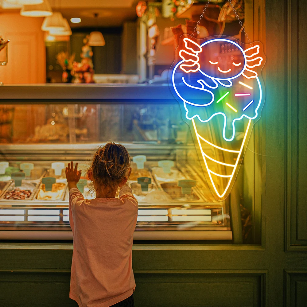 Ice Cream Neon Sign Cute Anime Neon LED Light Ice Cream Cone Led Sign Ice Cream Store Decoration Custom Business Neon Signs