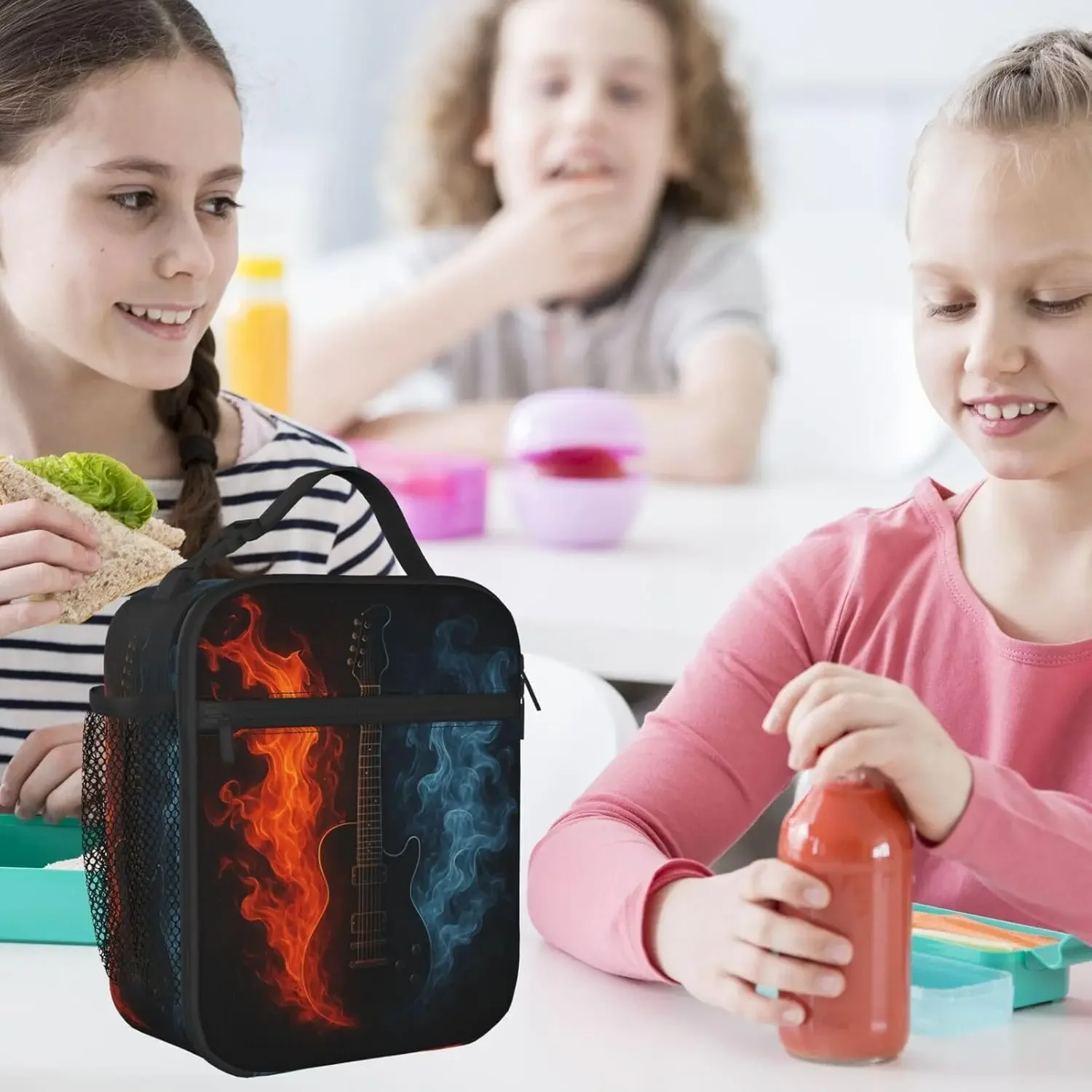 Fire Water Guitar Detachable Handle Lunchbox Meal Tote Bag