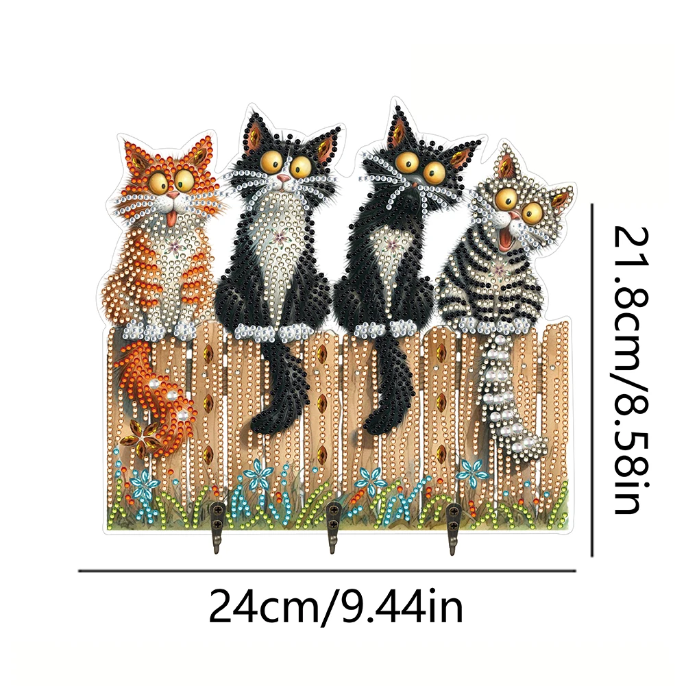 

Funny Kitten Rhinestone Painting Coat Hook DIY Diamond Painting Art Hooks 3 Hooks Diamond Painting Hook Rail DIY Crafts Decor