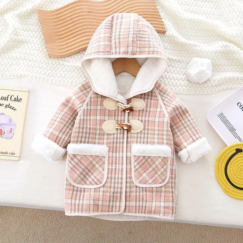 معطف صوفي للخريف والشتاء مع قبعة Fce مبطنة بتصميم منقوش للسيدات ملابس خارجية قابلة للتنفس وسلي