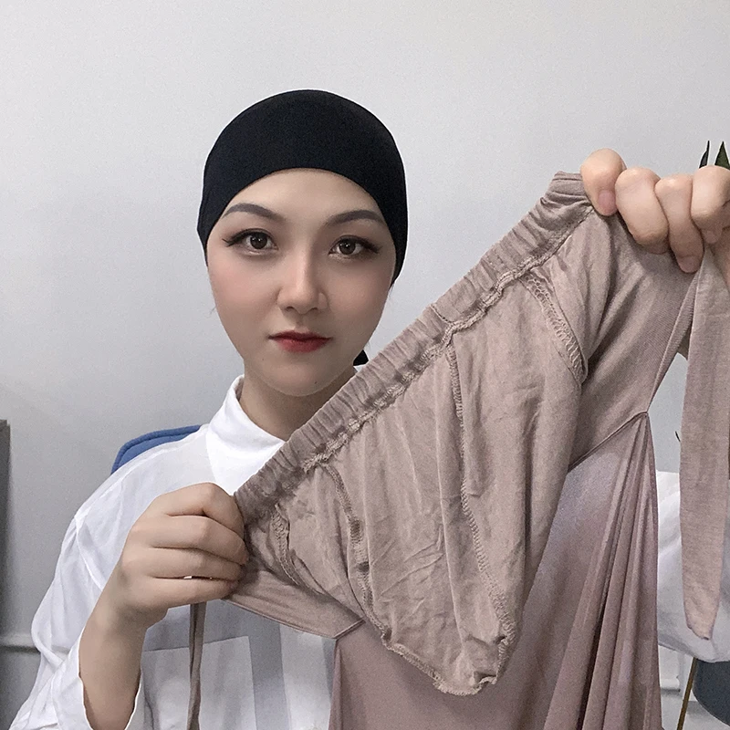 Muslim Instant Hijab Women Bonnet with Chiffon Shawl Head Scarf Cap Inner Headband Stretch Hijab Cover Headwrap Turbante