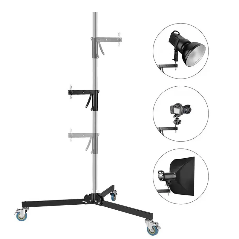 190 cm/250 cm heavy duty metal light stand with wheels for Fresnel Tungsten Light TV studio and photo shoot flash soft box