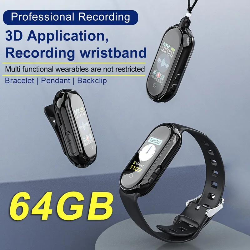 Portable Recording Bracelet with Multiple Wearing Options Voice Recorder Watch Professional Digital Bracelet Dictaphone Sound