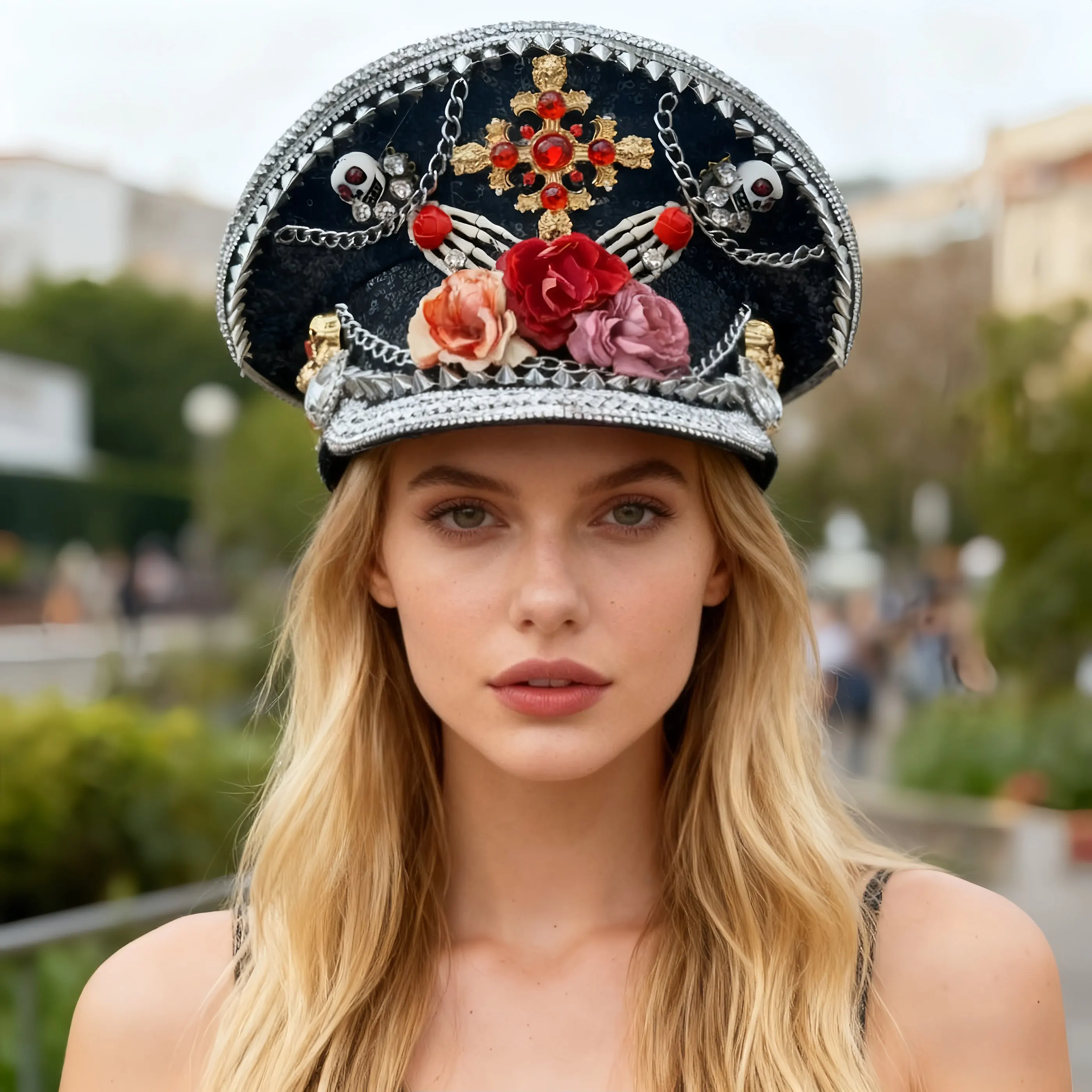 HongLuan  Halloween Costume Hat, Captain Hats Rhinestone for Burning Man Festival Woman, Cosplay Female Accessories