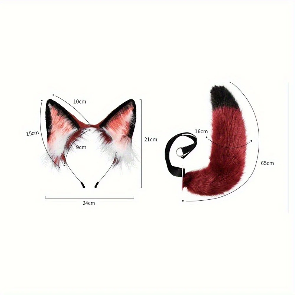 Lindo conjunto de cosplay de cola de oreja de zorro: diadema y cola con orejas de piel sintética esponjosa, perfecto para convenciones de anime, Halloween y fiestas temáticas ​