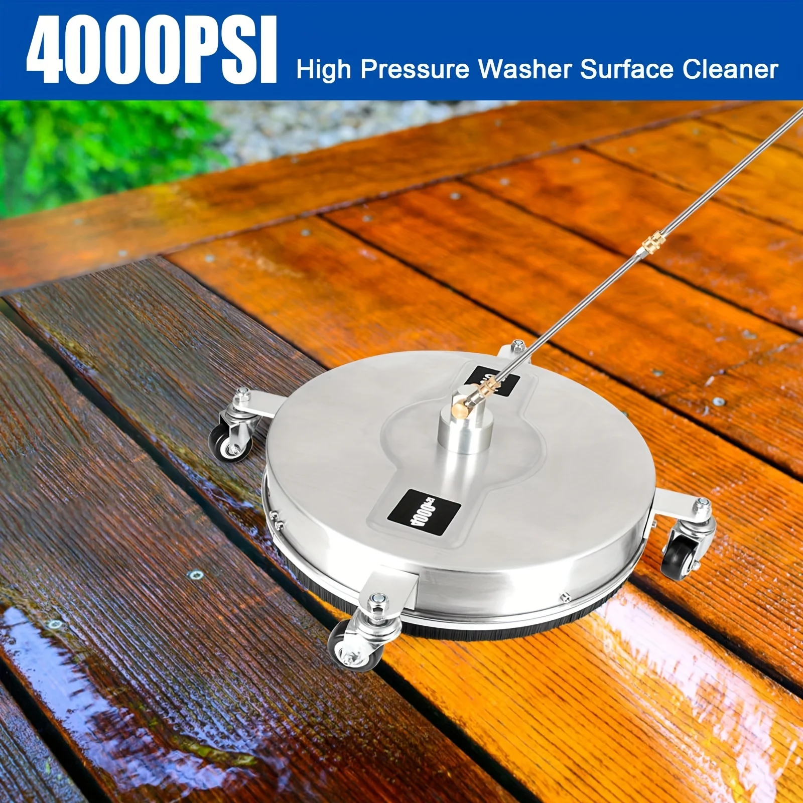 16.5'' Pressure Washer Surface Cleaner 4000 PSI Power Washer Surface Cleaner with 4 Wheels Stainless Steel for Driveway Cleaner