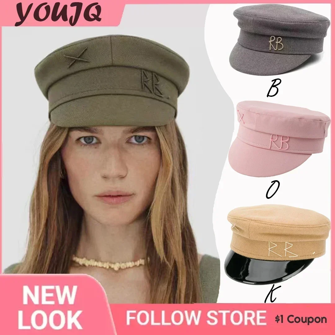 Luxury Brand Collection Winter Chic PU Hats for Women Newsboy Caps Flat Letter Militray British Vintage Visor Cap Gorras Mujer