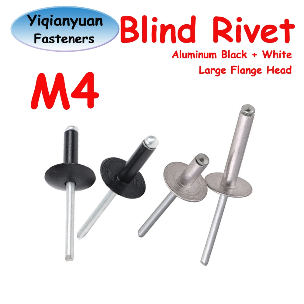Yiqianyuan M4 Aluminum/SUS304 Stainless Steel Pop Open End Large Flange Cap Blind Rivet Dome Head Self-plugging Rivet