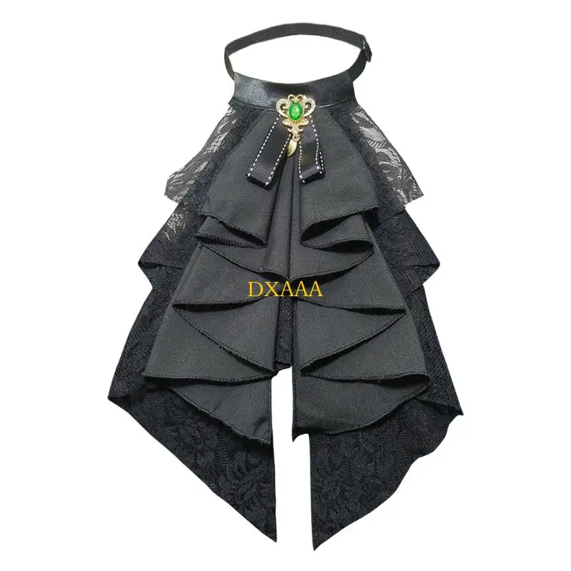 DXAA Lace Detachable Collar With Ruffled Design Elegant Jabot Collar Decorative Neckwear For Women Daily and Formal Event