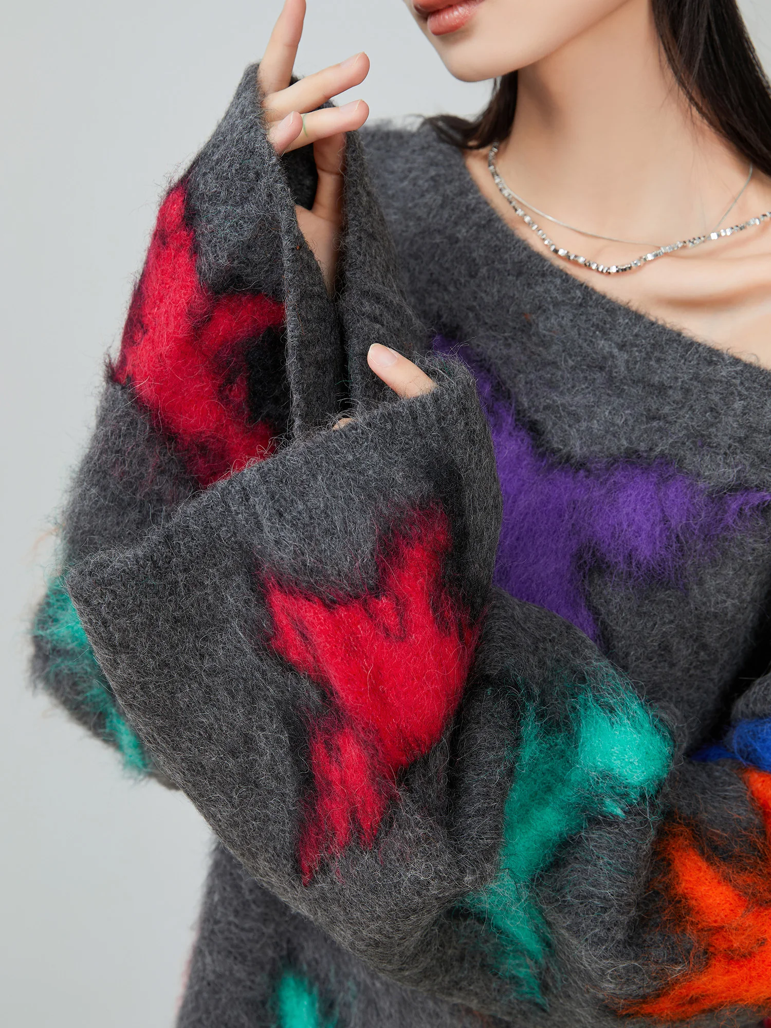 

Ретро-свитер с вышивкой и длинными рукавами, женский, весенний, новый, в корейском стиле, с открытыми плечами, свободного кроя