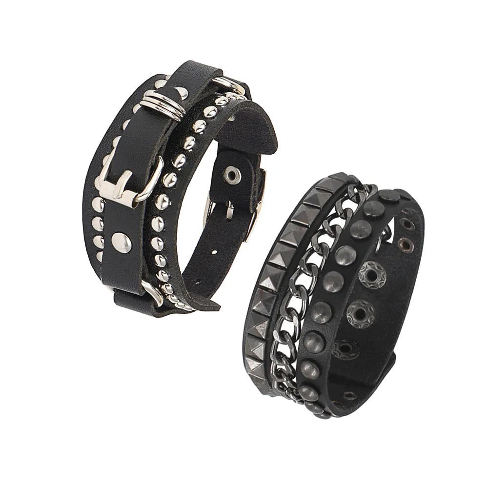 2024 New Cuff Wrap Gothic Wristband Bracelet Punk Rock Biker Wide Strap Pu Leather Bracelet Bangle Jewelry
