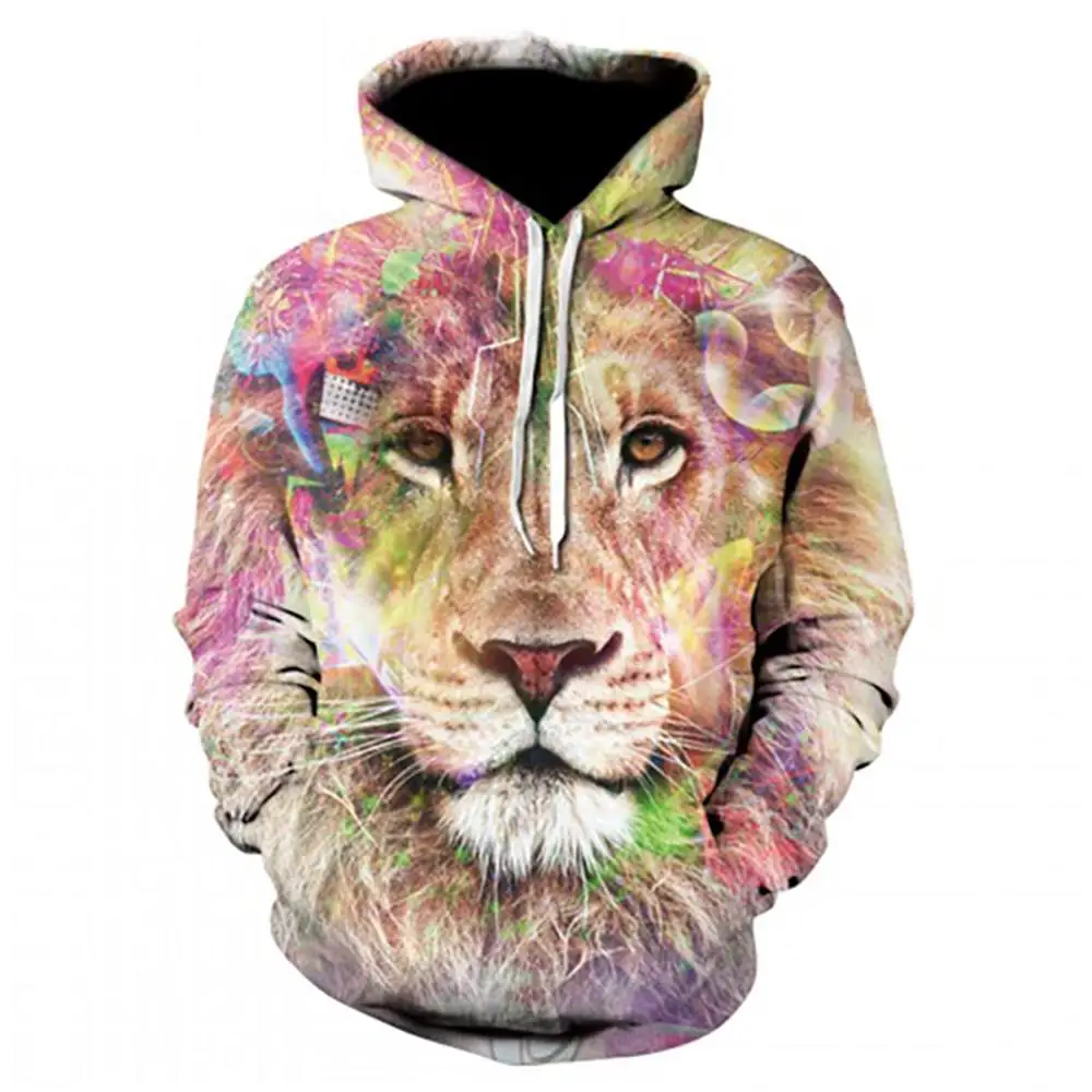 3D Full Print Animal Graphic Hoodies For Men Creative Tiger Lion Pattern Loose Long Sleeve Fashion Outdoor Street Casual Clothes