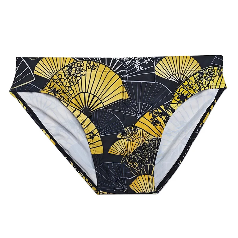 New men's triangle swimming trunks with cup folding fan printing three-dimensional beach fashion 706-1