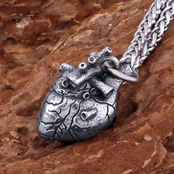 316L Stainless Steel Viking Necklace Nordic Men's Retro Fashion Heart-shaped Amulet Pendant Scandinavian Jewelry Accessories