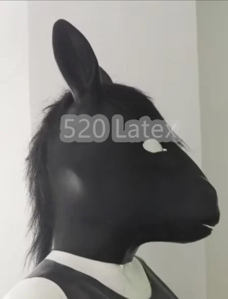 Hot 3D mould black Latex Horse hood fetish animal mask with Back zipper 0.6mm Full Head Animal Hood Mask