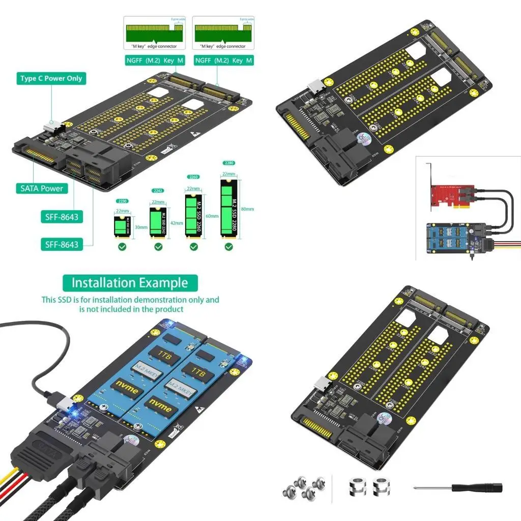 

R53C Double Slot M.2 NVMe to Two Slot SFF 8643 Solid Disk Adapter for Efficient Data Transfer and Storage Expansion