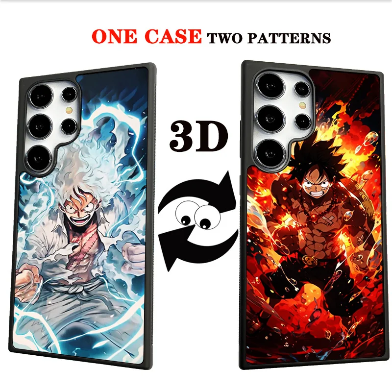 Cool Cartoon One Piece 3D Changing Visual Luffy Phone Case for Samsung Galaxy S25 S24 S23 S22 Ultra Plus Shockproof Back Cover