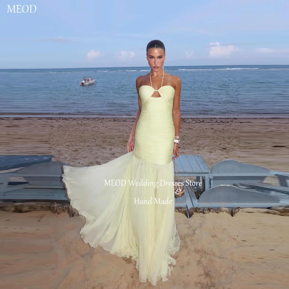 

MEOD Chiffon Elegant Women's Formal Evening Gowns Halter Sleeveless Prom Dress Floor Length Meirmaid Robes De Soirée Customized